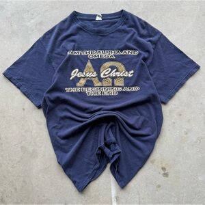 Y2K Jesus tee in Navy and Gold